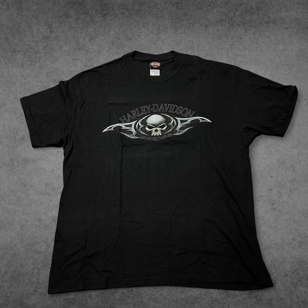 Vintage 2003 Harley Davidson Skull Graphic Shirt Mens XL Black Y2K Biker Tee